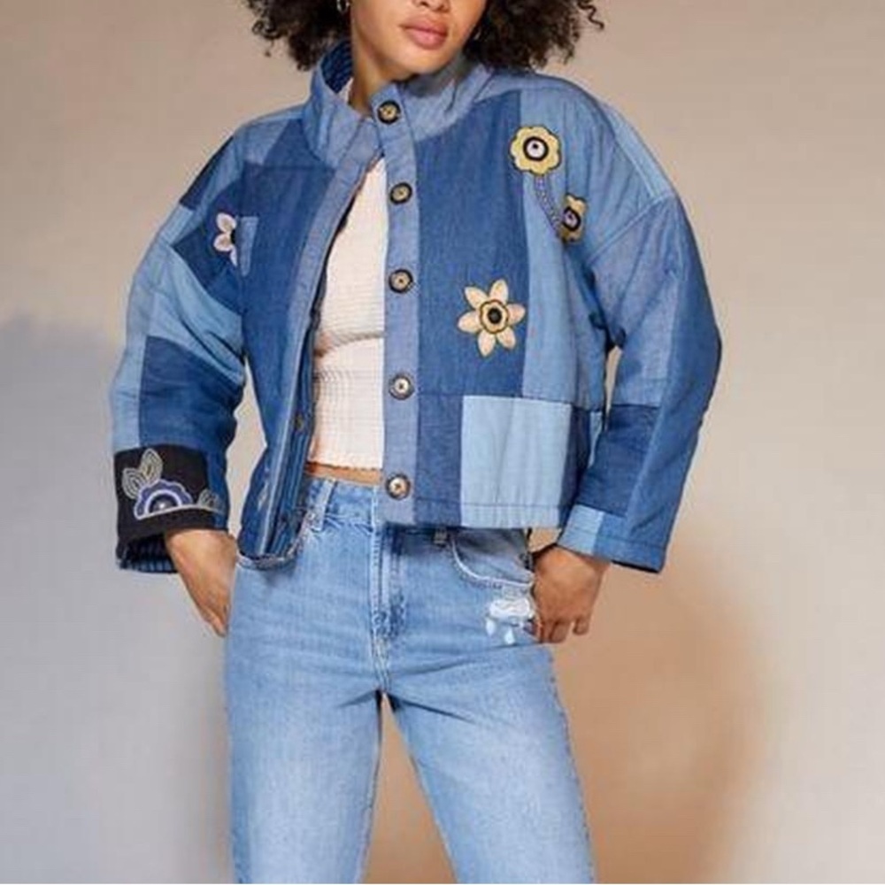 Kimchi Blue Floral Embroidered Puffer Jacket